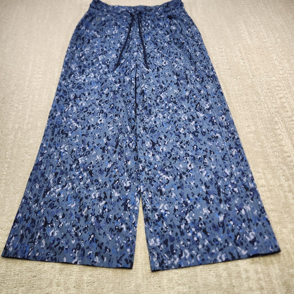 Athleta Avenue Pants Women 2 Wide Leg Crop Blue Printed High Rise Stretch Woven